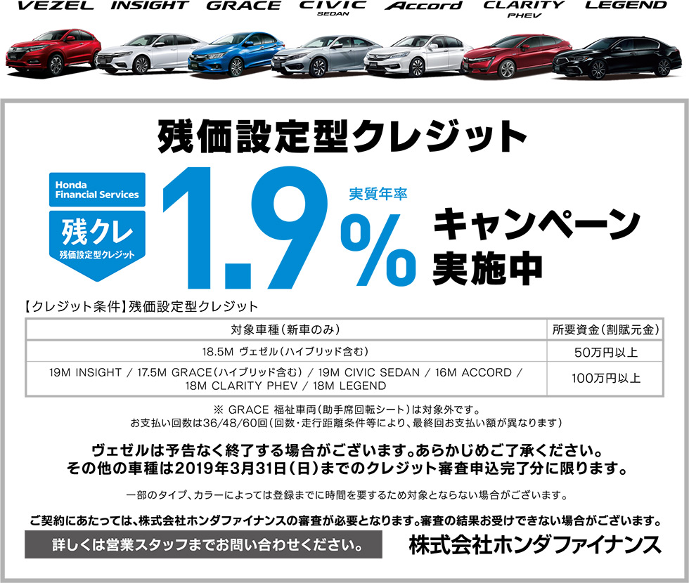 残クレ1.9%キャンペーン実施中