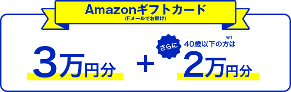 Amazonギフトカード(メールでお届け) 3万円分 ＋ さらに40歳以下の方※1は2万円分