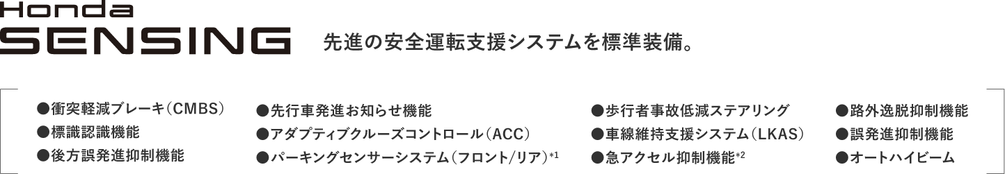 Honda SENSING 先進の安全運転システムを標準装備。