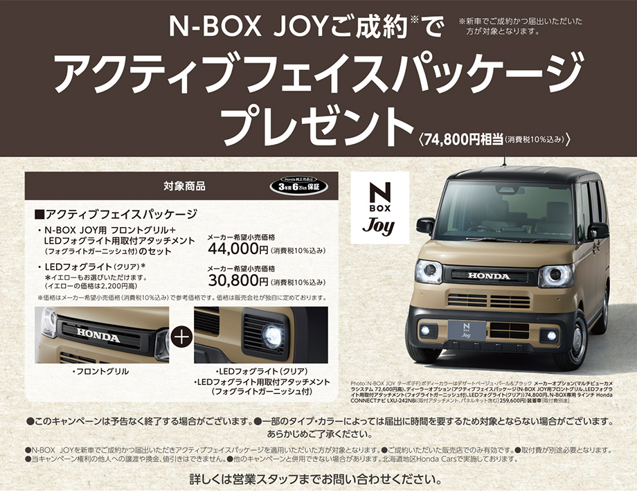 N-BOX JOY アクティブフェイスパッケージプレゼント