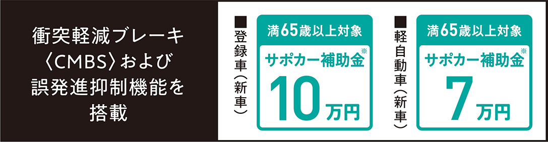 衝突軽減ブレーキ〈CMBS〉および誤発進抑制機能を搭載