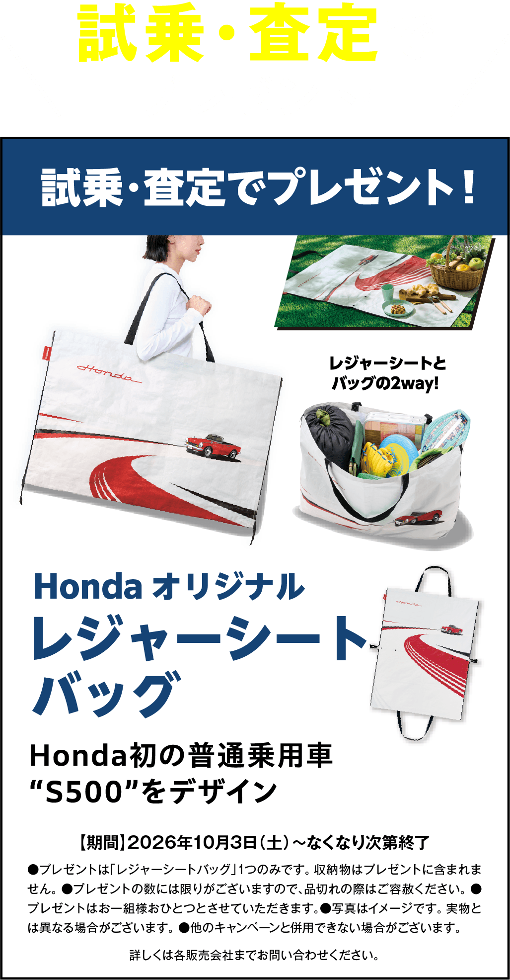 Hondaオリジナルレジャーシートバッグプレゼント