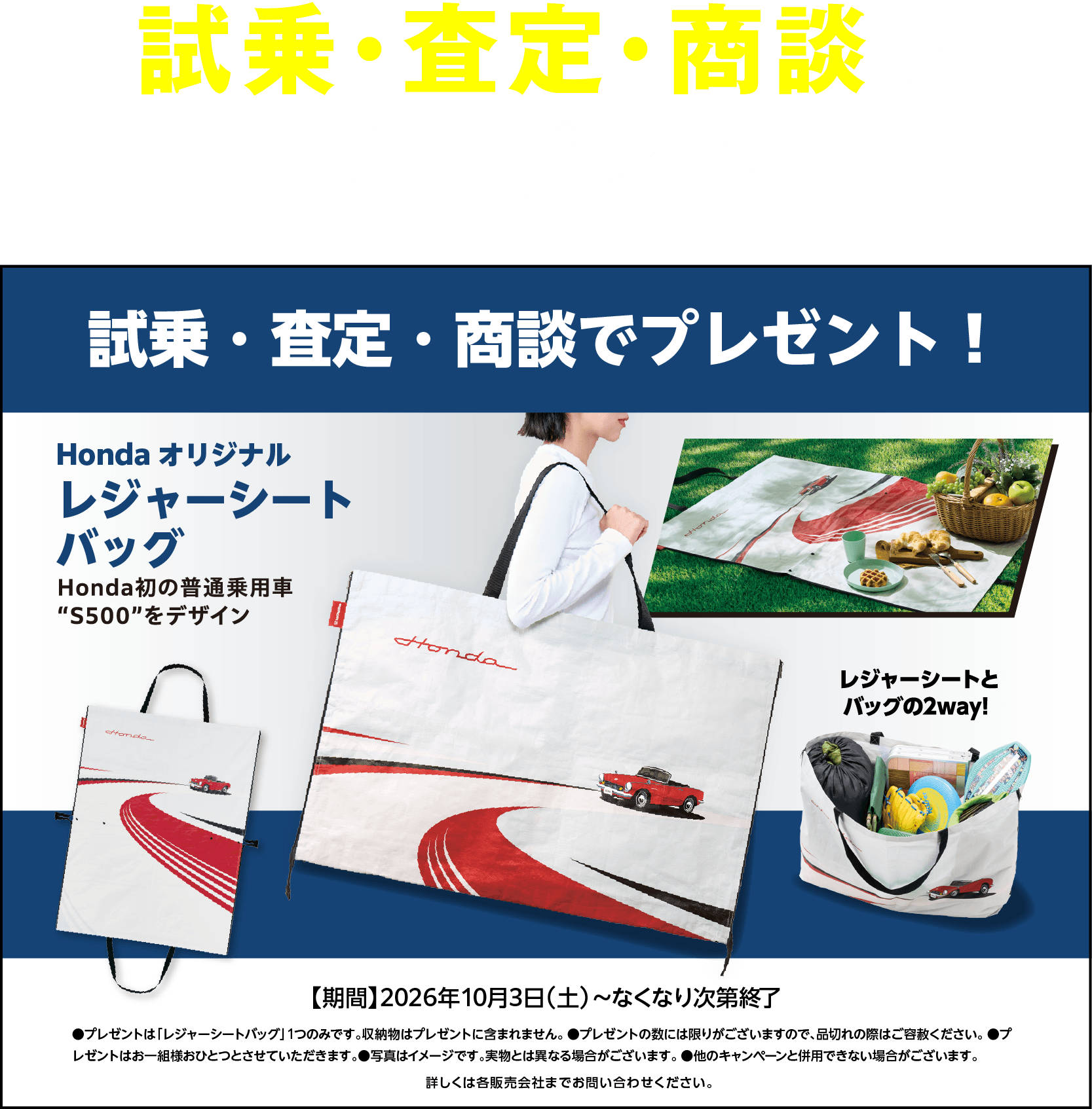Hondaオリジナルレジャーシートバッグプレゼント