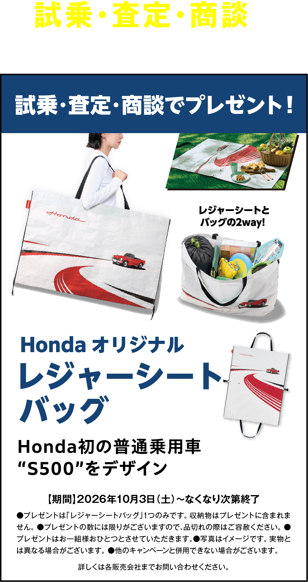 Hondaオリジナルレジャーシートバッグプレゼント