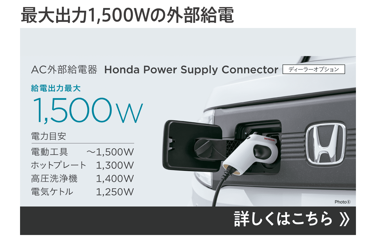 最大出力1,500Wの外部給電