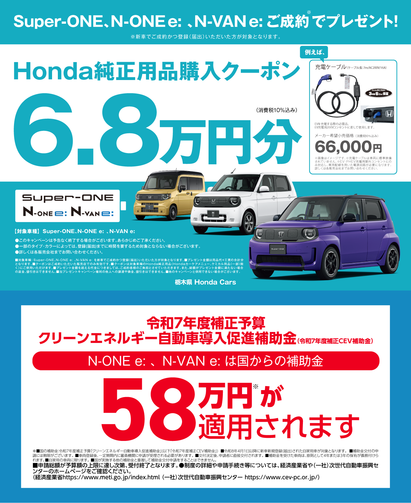 Honda純正用品購入クーポン6.8万円プレゼント＆補助金58万円
