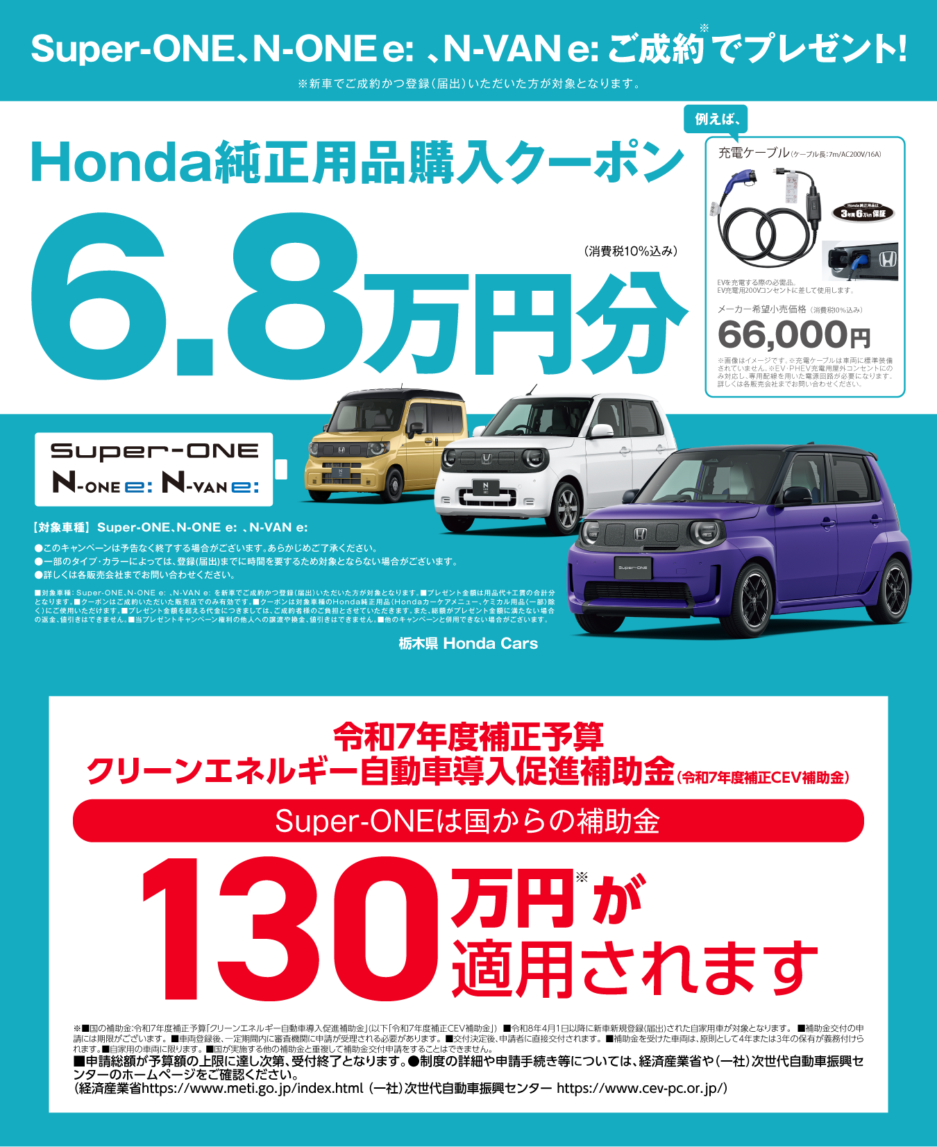Honda純正用品購入クーポン6.8万円プレゼント＆補助金130万円
